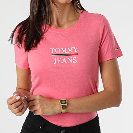 Tommy Jeans - Tee Shirt Skinny Femme Essential Tommy 0411 Rose