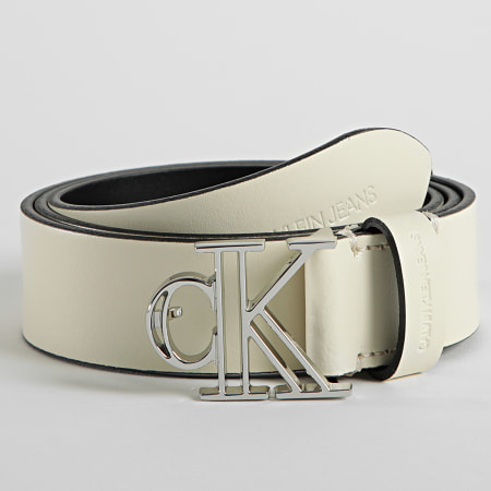 Calvin Klein - Cinturón de mujer Outline Monoplaca 8291 Beige Negro