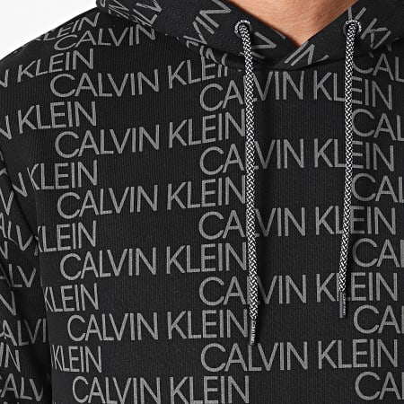 Calvin Klein - Felpa con cappuccio con logo All Over 7771 Nero