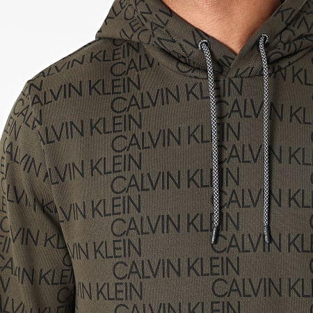 Calvin Klein - Sudadera con capucha All Over Logo 7771 Verde caqui