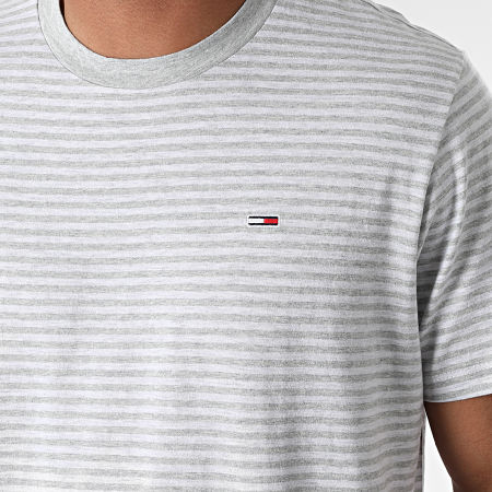 Tommy Jeans - Tee Shirt A Rayures Stripe Tab 9740 Gris Chiné Blanc