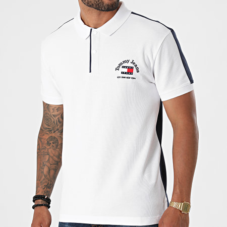 Tommy Jeans - Polo Manches Courtes Timeless Tommy Block 9627 Blanc Bleu Marine