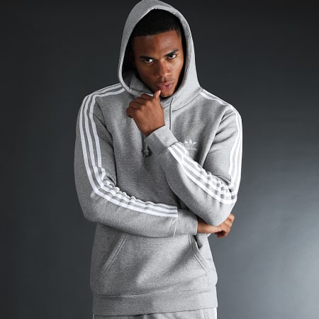 Adidas Originals - Sweat Capuche A Bandes 3 Stripes H06675 Gris Chiné