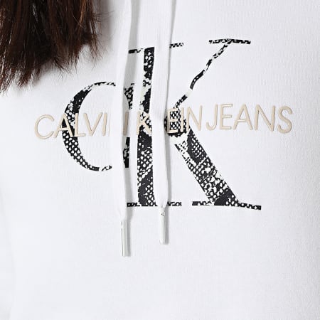 Calvin Klein - Sweat Capuche Femme Reptile Monogram 6236 Blanc