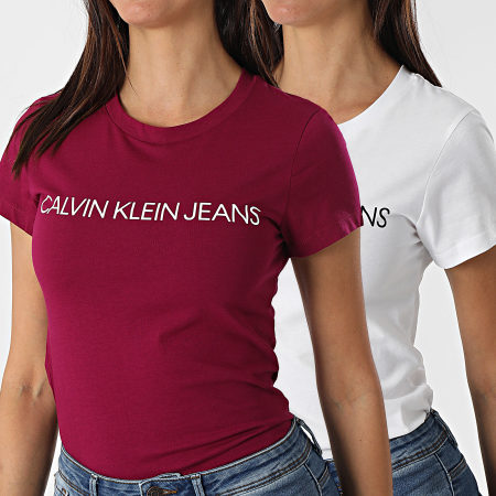 Calvin Klein - Lot De 2 Tee Shirts Femme 4364 Blanc Bordeaux