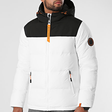 Final Club - Premium Hooded Puffer Jacket Blanco Negro Naranja