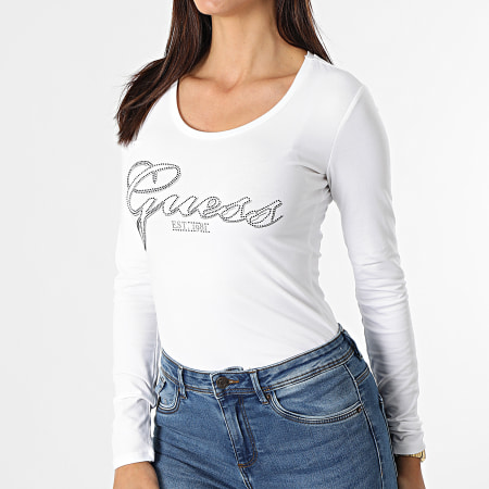 Guess - Tee Shirt Manches Longues Femme W1YI90 Blanc