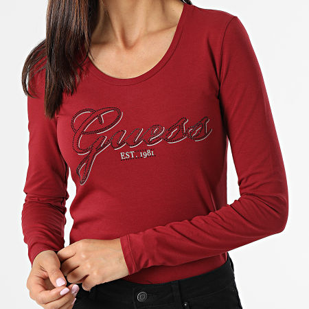 Guess - Tee Shirt Manches Longues Femme W1YI90 Bordeaux