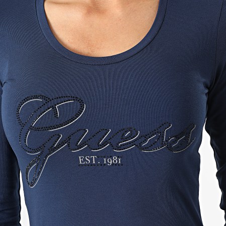 Guess - Tee Shirt Manches Longues Femme W1YI90 Bleu Marine