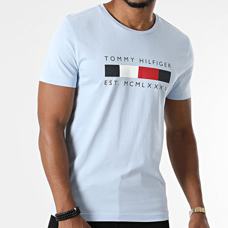 Tommy Hilfiger - Tee Shirt Logo Box Stripe 6583 Bleu Clair