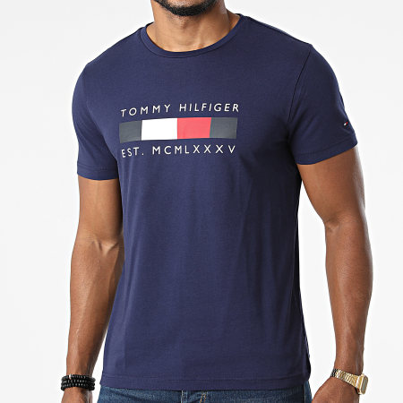 Tommy Hilfiger - Tee Shirt Logo Box Stripe 6583 Bleu Marine