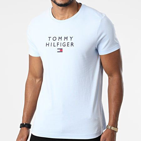Tommy Hilfiger - Tee Shirt Stacked Tommy Flag 7663 Bleu Clair