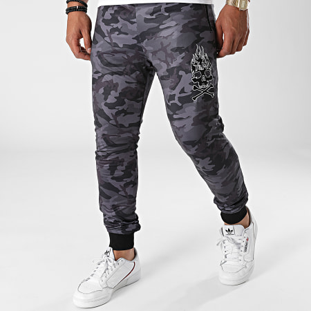 Y et W - Pantaloni da jogging reversibili Skull Army Nero Charcoal Grey Camouflage