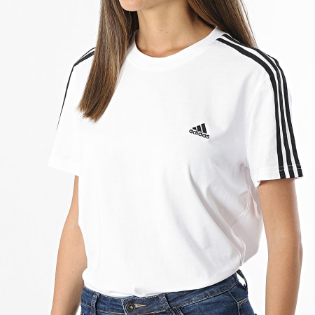 adidas - Tee Shirt Femme A Bandes 3 Stripes GL0783 Blanc