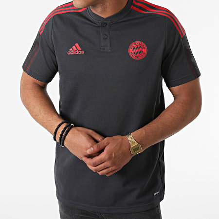 Adidas Sportswear - Polo Manches Courtes A Bandes FC Bayern GR0648 Gris Anthracite Rouge
