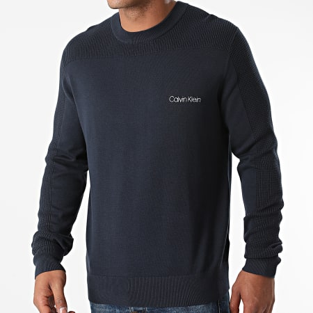 Calvin Klein Pull Cotton Texture 7340 Bleu Marine Ryses