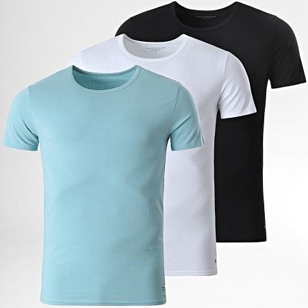Tommy Hilfiger - Lot De 3 Tee Shirts Crew-Neck Premium Essentials Noir Blanc Bleu Clair
