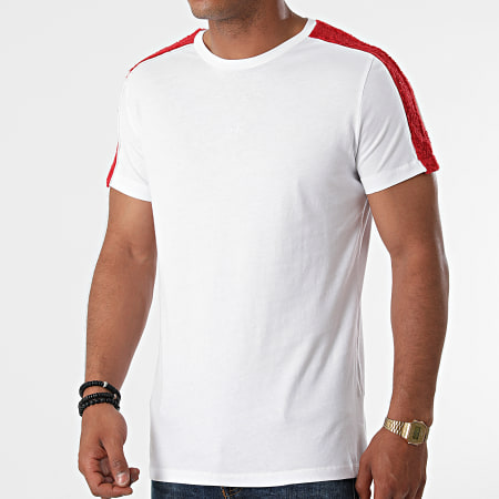 Black Industry - Tee Shirt A Bandes Fourrure T-144 Blanc Rouge