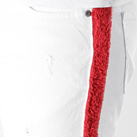 Black Industry - P486 Pantaloncini di jeans a righe di pelliccia Bianco Rosso