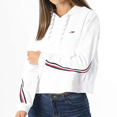 Tommy Hilfiger - Sweat Capuche Femme A Bandes Relaxed Double Pique 1030 Blanc