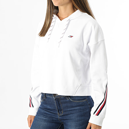 Tommy Hilfiger - Sweat Capuche Femme A Bandes Relaxed Double Pique 1030 Blanc