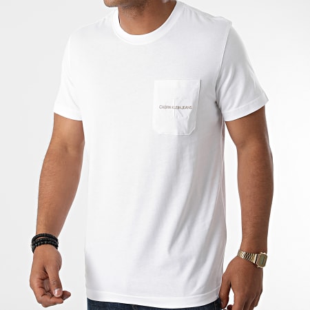 Calvin Klein Jeans - Tee Shirt Poche Monogram Embroidery 9098 Blanc