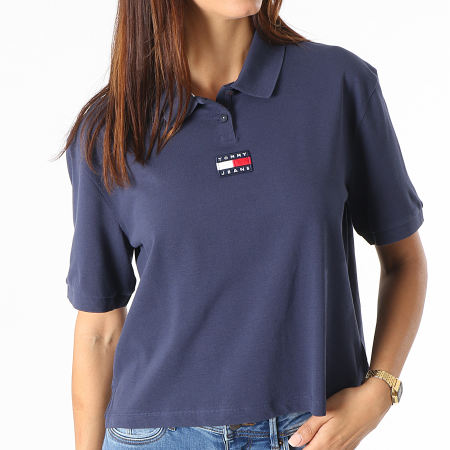 Tommy Jeans - Polo de manga corta con insignia central para mujer 0347 azul marino