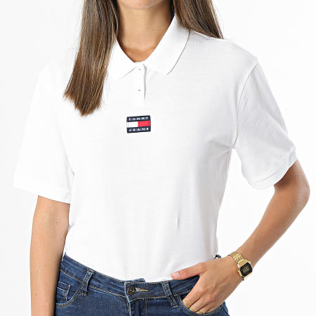 Tommy Jeans - Polo Manches Courtes Femme Center Badge 0347 Blanc