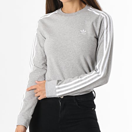 Adidas Originals - Tee Shirt Manches Longues Femme A Bandes H33570 Gris Chiné