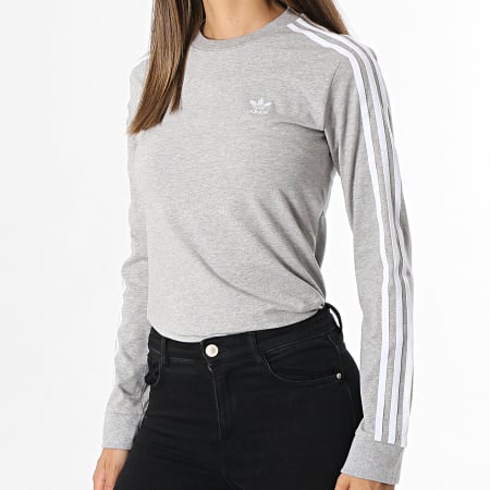 Adidas Originals - Tee Shirt Manches Longues Femme A Bandes H33570 Gris Chiné