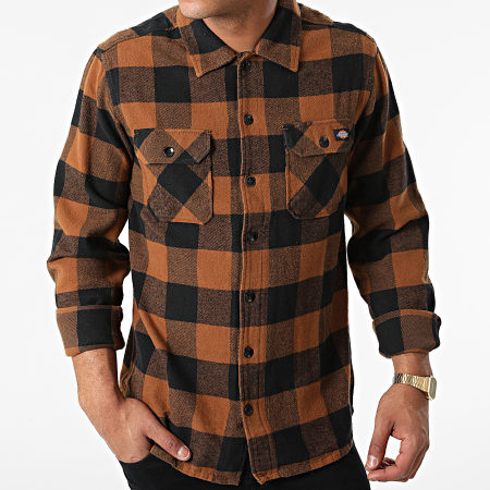 Dickies - New Sacramento Checkered Long Sleeve Shirt A4XDZ Marrón Negro