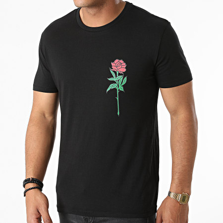 Luxury Lovers - Maglietta con rose colorate sul petto, nero