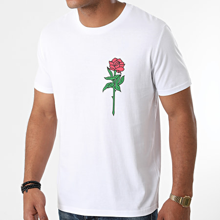 Luxury Lovers - Maglietta con rose colorate sul petto, bianco