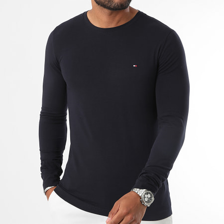 Tommy Hilfiger - Tee Shirt Manches Longues Stretch Fit Slim 0804 Bleu Marine
