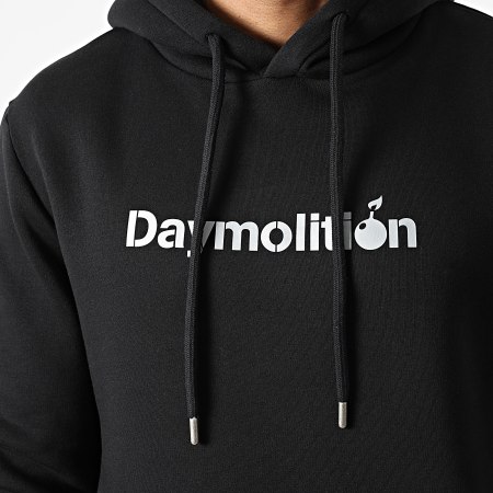 Daymolition - Felpa con cappuccio con logo nero e argento
