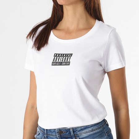 Parental Advisory - Maglietta da donna piccola con etichetta bianca e nera