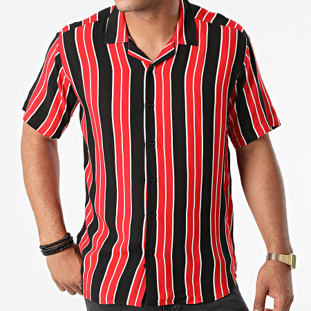 Aarhon - Chemise Manches Courtes A Rayures 4143 Noir Rouge