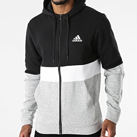 Adidas Sportswear - Sweat Zippé Capuche A Bandes CB GV5244 Gris Chiné Noir