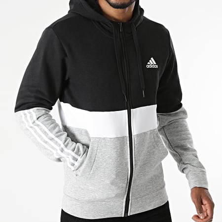 Adidas Sportswear - Sweat Zippé Capuche A Bandes CB GV5244 Gris Chiné Noir