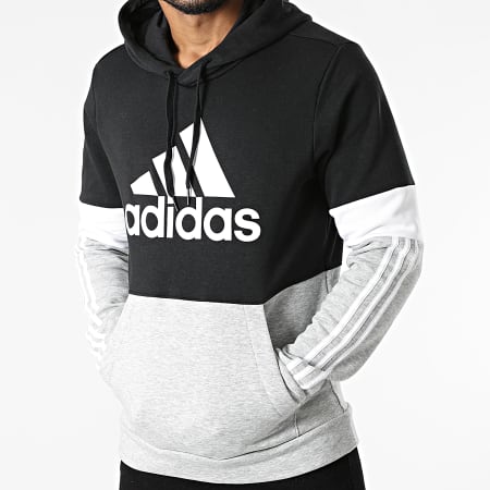 Adidas Sportswear - Sweat Capuche A Bandes CB H14646 Gris Chiné Noir