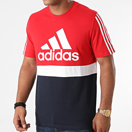 Adidas Performance - Tee Shirt Tricolore A Bandes H58978 Rouge Bleu Marine Blanc