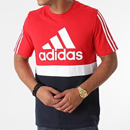 Adidas Performance - Tee Shirt Tricolore A Bandes H58978 Rouge Bleu Marine Blanc