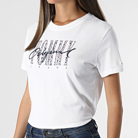 Tommy Jeans - Tee Shirt Femme Camo Floral Script 0648 Blanc