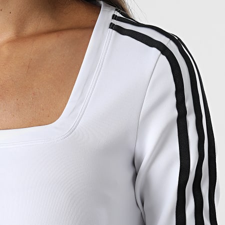 Adidas Originals - Tee Shirt Manches Longues Crop Femme A Bandes H37769 Blanc