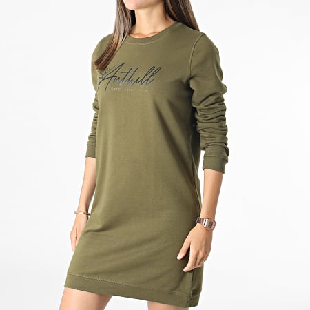 Anthill - Vestido de sudadera con cuello redondo y logotipo de TPM para mujer Verde caqui