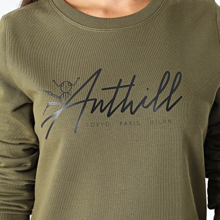 Anthill - Vestido de sudadera con cuello redondo y logotipo de TPM para mujer Verde caqui