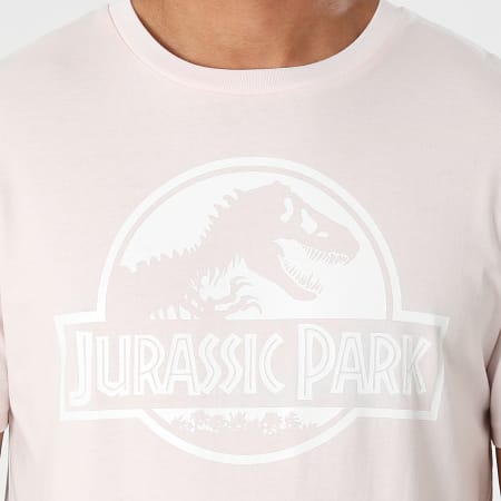 Jurassic Park - Tee Shirt Logo Rose Pastel Blanc