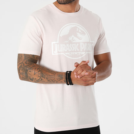 Jurassic Park - Tee Shirt Logo Rose Pastel Blanc
