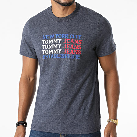 Tommy Jeans - Camiseta Texto Bandera 0949 Heather Navy Blue