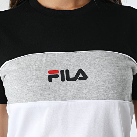 Fila - Tee Shirt Femme Tricolore Anokia Blocked 688488 Noir Blanc Gris Chiné